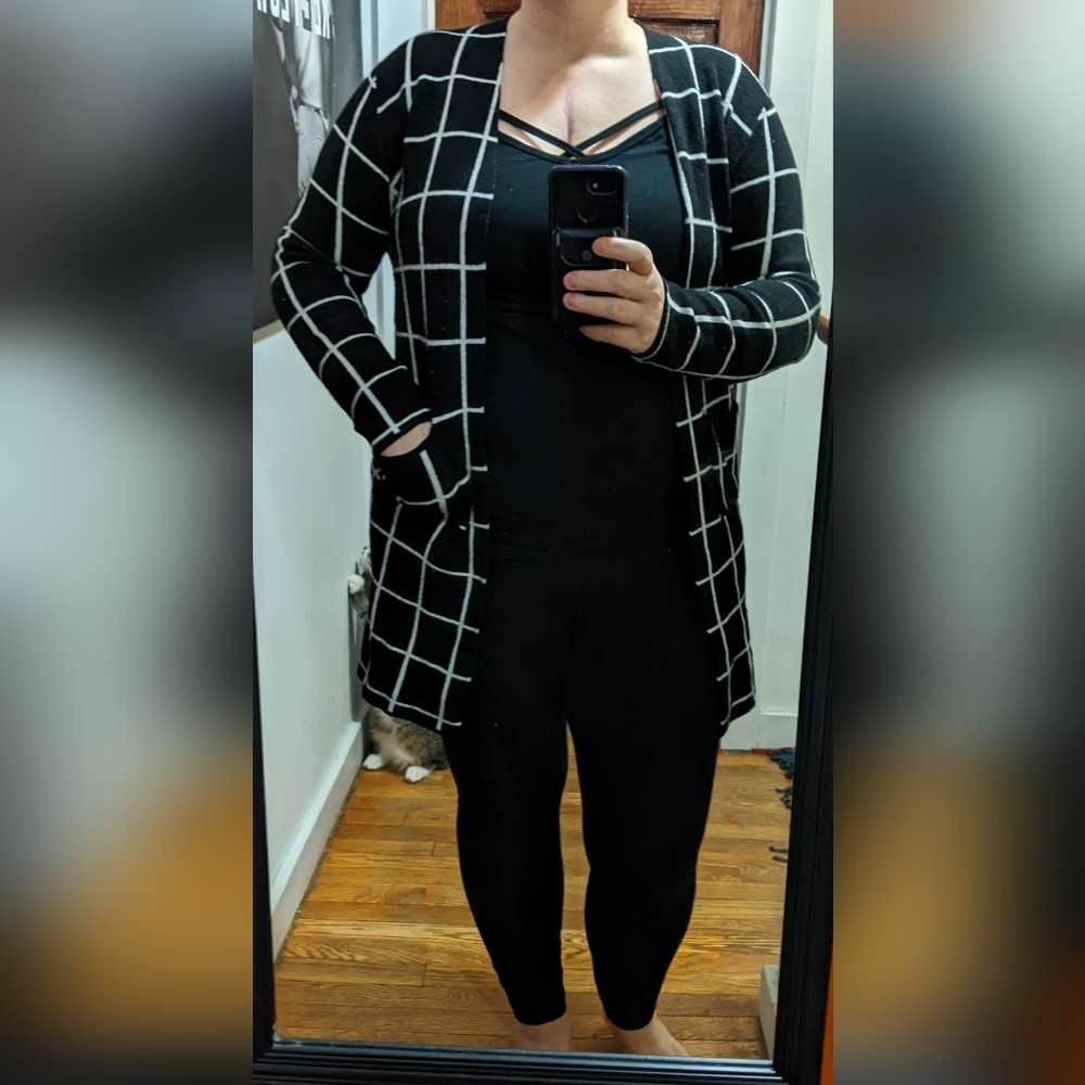 Set of 2 Simply Styled Windowpane Duster Cardigan Size L